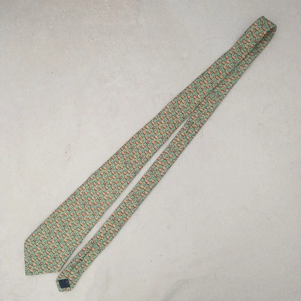 Vineyard Vines Necktie Tie Youth Boy Silk Green Orange Pumpkin Halloween Fall49